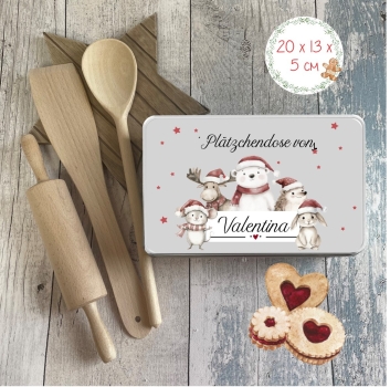 zauberhaftes Plätzchen Rehlein Weihnachtstiere Igel Elch Eisbär Maus KEKSDOSE Plätzchendose mit Name personalisiert Weihnachten Reh Geschenke von Lüttentüddel® -